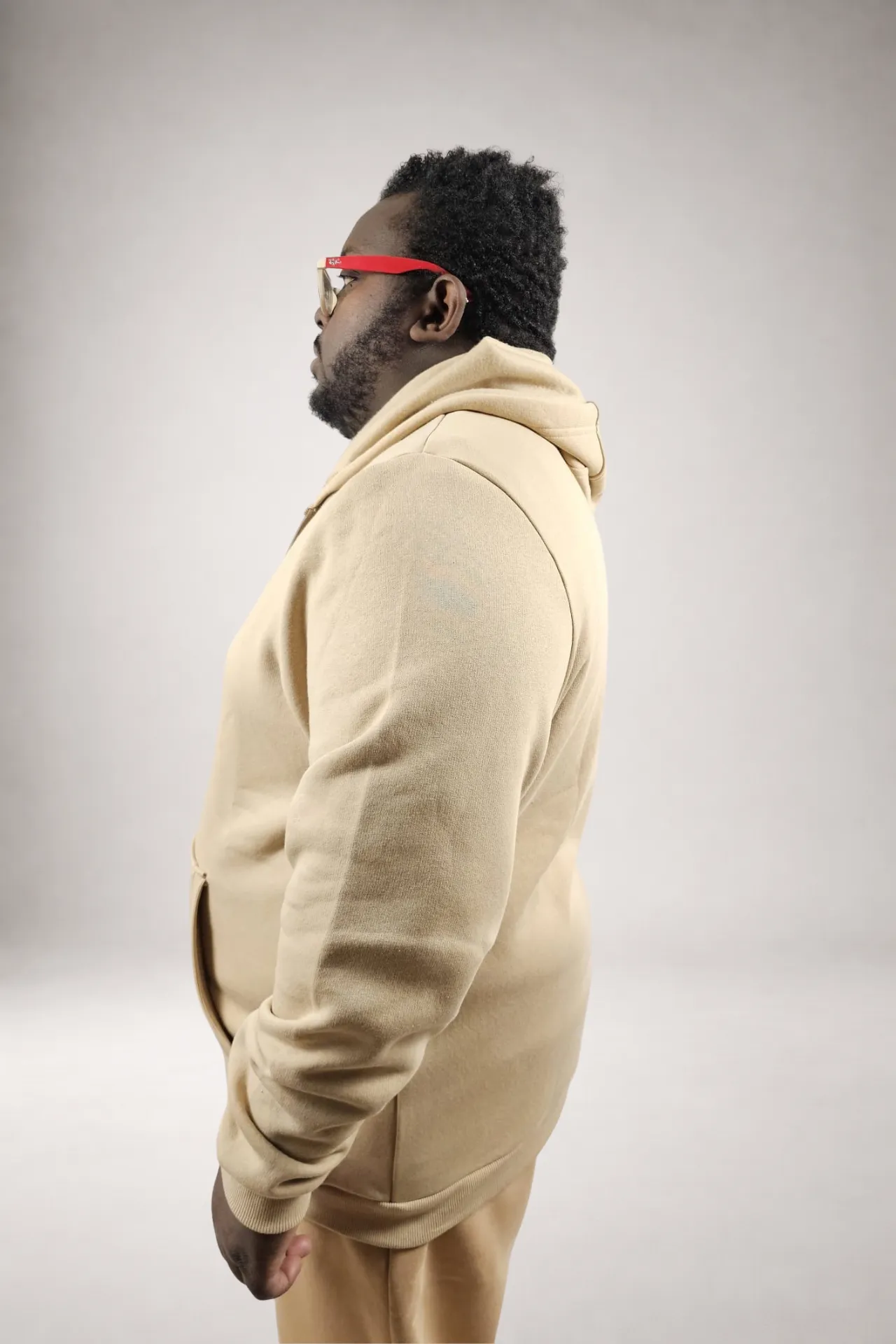 Hoodie zippé à capuche Sable 56% coton 44% polyester fabrication européenne premium - Vue de côté